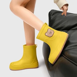 Outdoor Fashion Women Bear Waterproof Boots Solid Rain Boots Waterproof Ladies Rain Shoes Galoshes Ladies Galoshes Rain Shoes