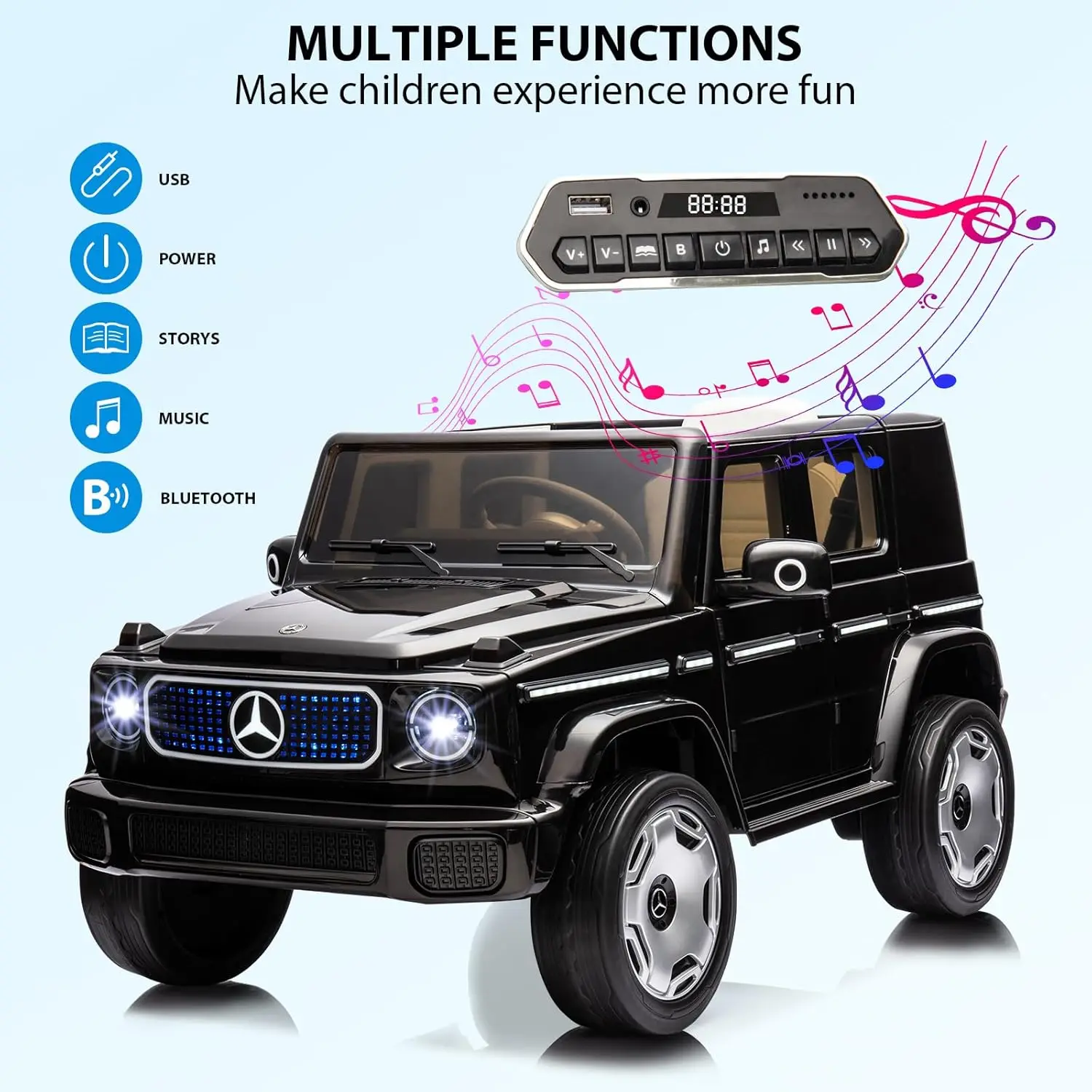 Auto elettrica Mercedes-Benz EQG con licenza 12V alimentata a batteria con telecomando genitore, luci a LED per auto complete, sospensione a molla, musica