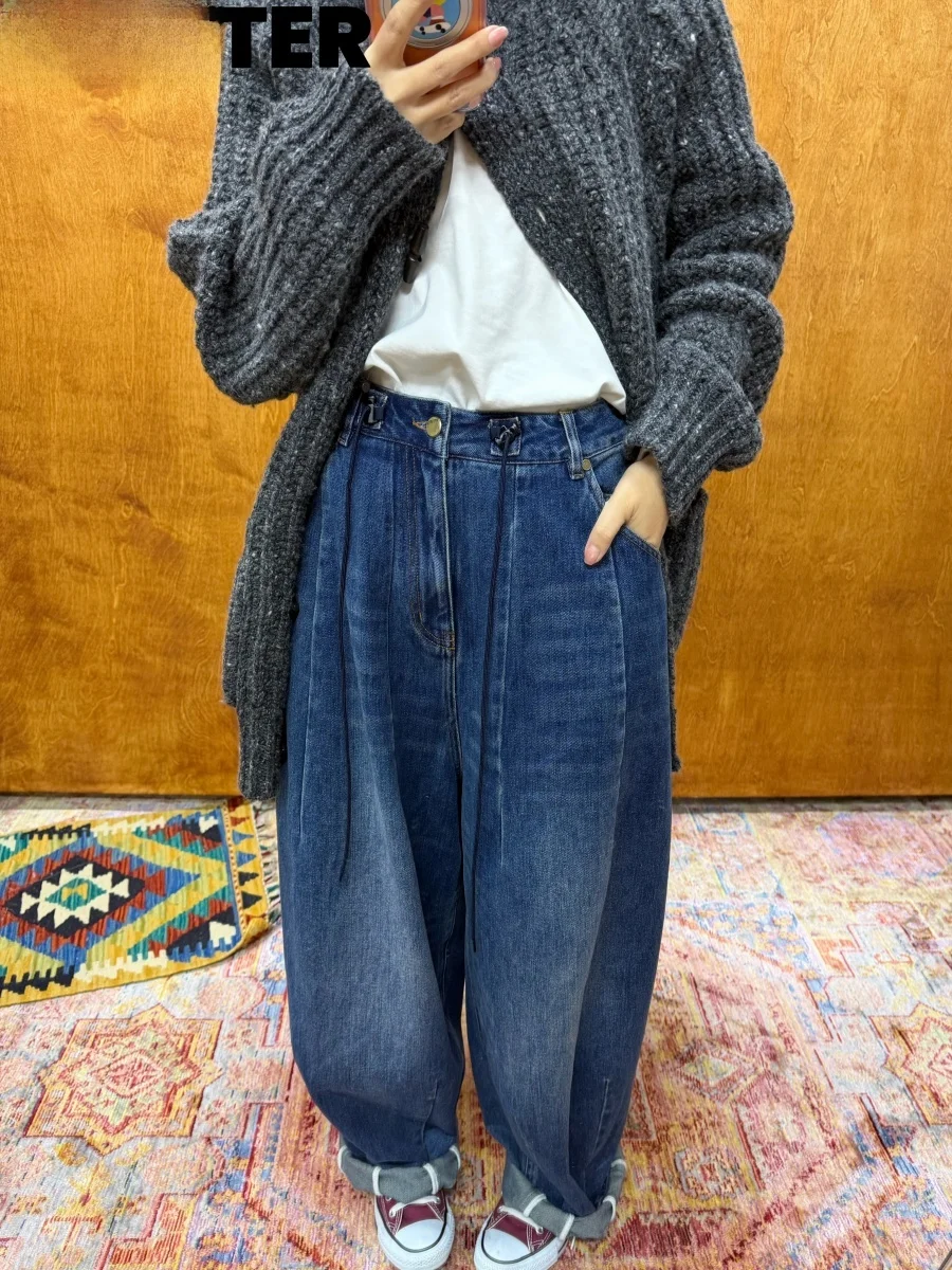 

Retro High Waist Wide Leg Jeans Soft Cotton Casual Leisure Vintage Washed Denim Pants Women's Winter Fashion Neutral Style