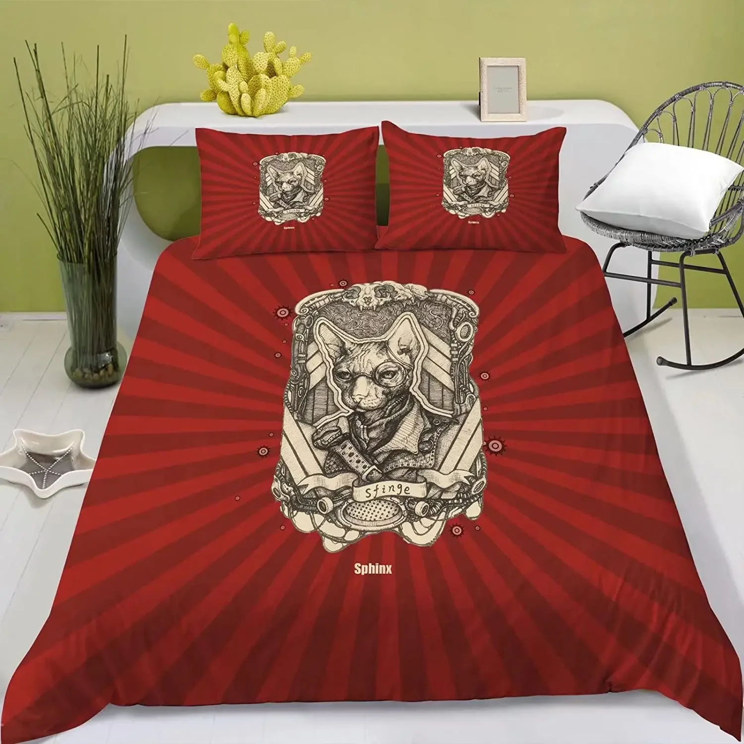 

3 Pcs Soft Luxury Youth 100% Polyester Shell ,3-Piece Modern Flower Skull Duvet Cover Set Queen Size Red No Comforter