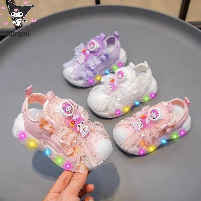 

Kuromi Sandals Anime Glowing Sports Shoe Girl Mesh Shoes Kuromi Sanrio Sandals Wing New Child Hole Shoes Mesh Kawaii Sandals