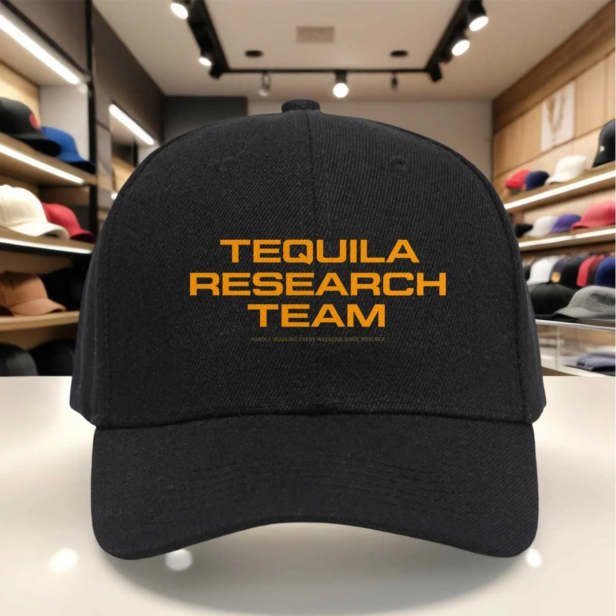 Casquette de baseball Tequila Research Team, imprimé lettres orange en gras, casquette avec slogan « Hardly Working Every Weekend », casquette décontractée réglable