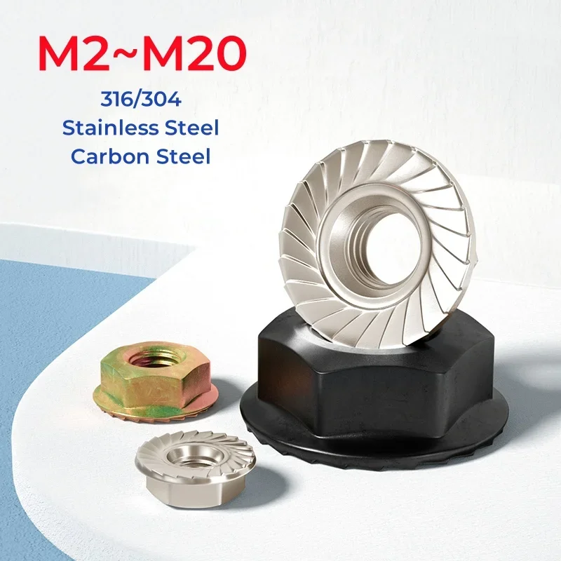 M2 M2.5 M3 M4 M5 M6 M8 M10 M12 M14 M16 M20 316/304 Stainless Steel Carbon Steel Hexagon Flange Nut Hex Lock Nuts With Pad