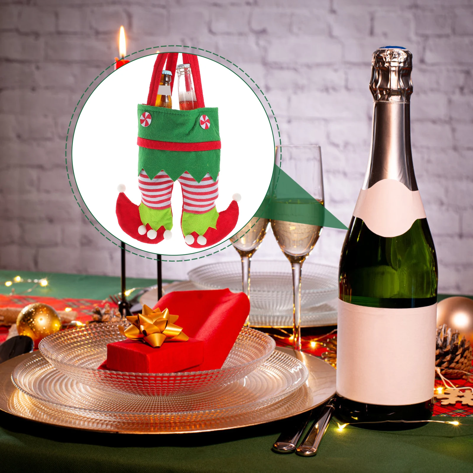 

2Pcs Red Wine Bag Christmas Portable Handbag Feet Shaped Bottle Carrier Gift Bag Party Decoration Christmas Wine Bags