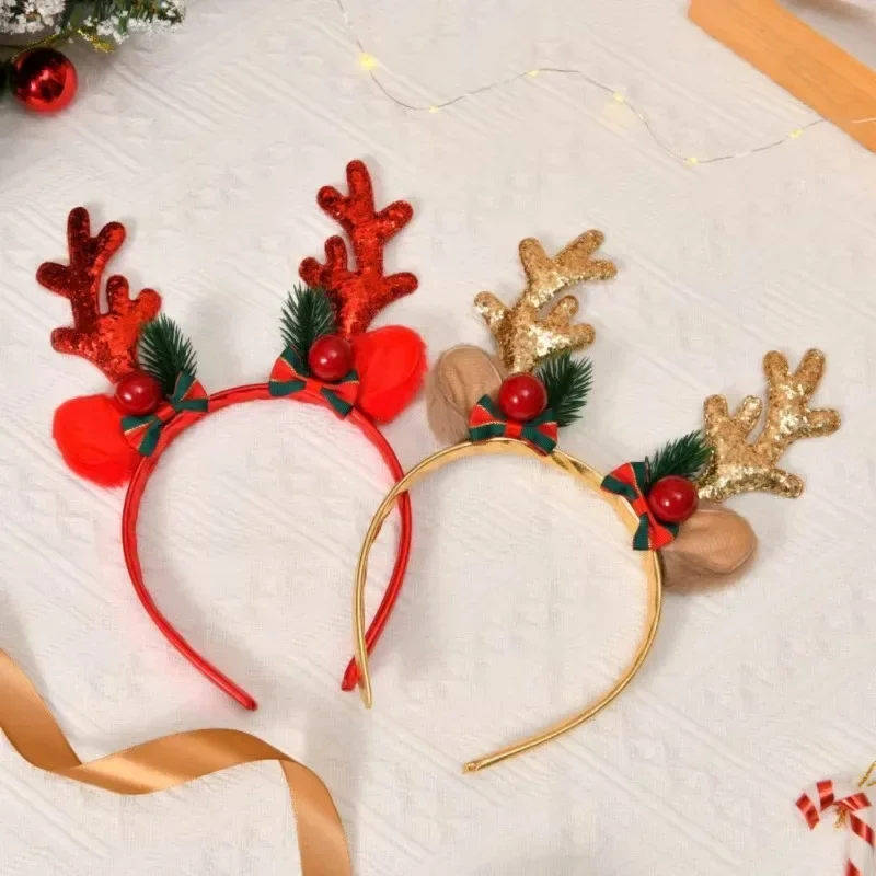 

New Sparkling Mushroom Bell Hair Hoop Cute Deer Antlers Forest Elk Party Adult Children's Holiday Decorations