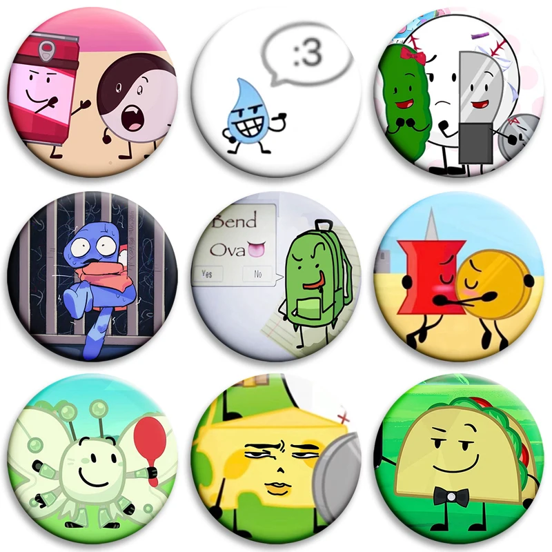 32/50/58mm Anime Inanimate Insanity Character BFDI Memes Soft Button Pin Creative Badge Brooch for Backpack Clothes Decoration