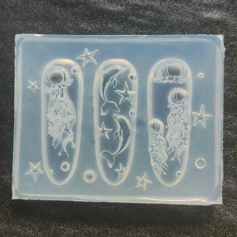 Ocean Series Animal Silicone Mold Seashell Conch Nail Jellyfish, Dolphin, Bow, Seashell 3d Soft Charm Manicure Mold Stencil Tool