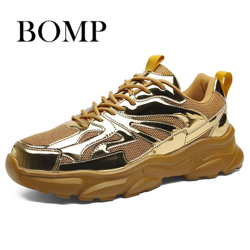 Fashion Gold Men's Running Shoes Reflective Designer Sport Shoes Man Breathable Mesh Trainers Men's Running Sneakers Big Size 46