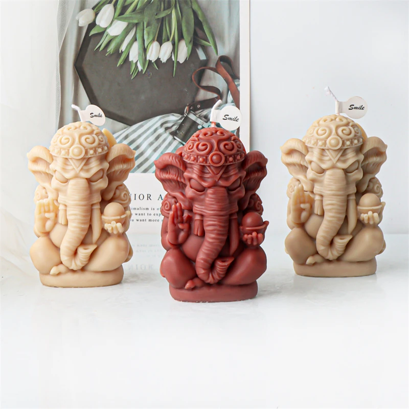 Wealthy Elephant Candle Silicone Mold 3D Ganesh Elephant Wax Resin Epoxy Plaster Mould DIY Handmade Gift for Table Decoration