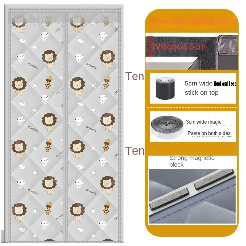 Custom Size Thickened Cotton Door Curtains in Winter, Warm Windproof Sealed Partition Curtains, Coldproof Windproof Cartoon