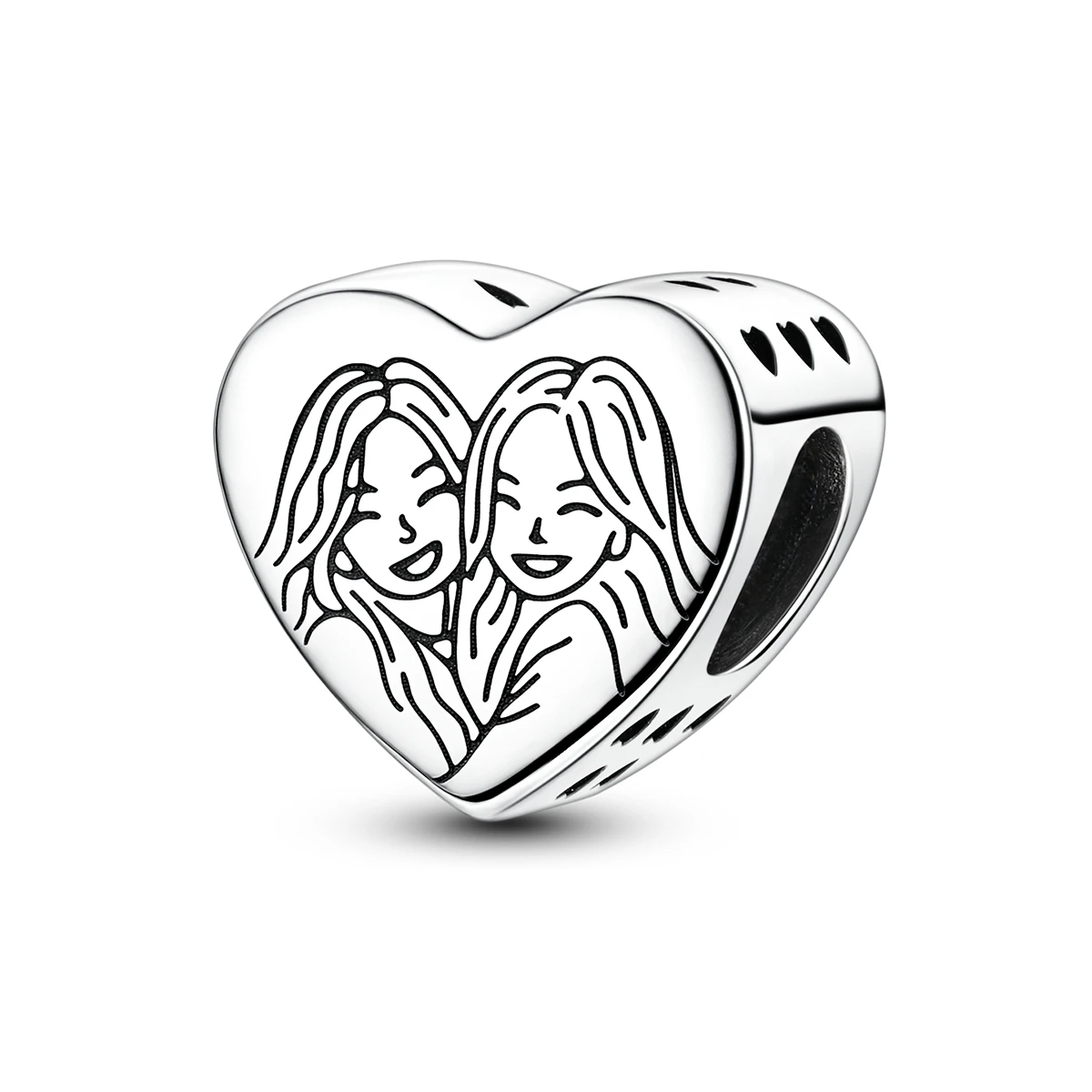925 Sterling Silver Two Best Friends Hug Engraved Heart Bead Fit Bracelets Sister Love Large Hole Charm for Women DIY Jewelry