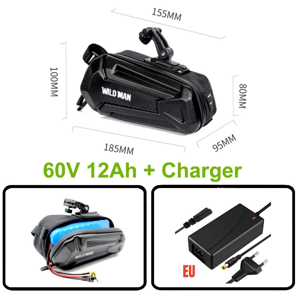 Universal Bike Battery 60V 52V 48V 36V High Capacity 6Ah 8Ah 10Ah 12Ah 18Ah, Waterproof Li-ion Pack with Charger & Bag image 3