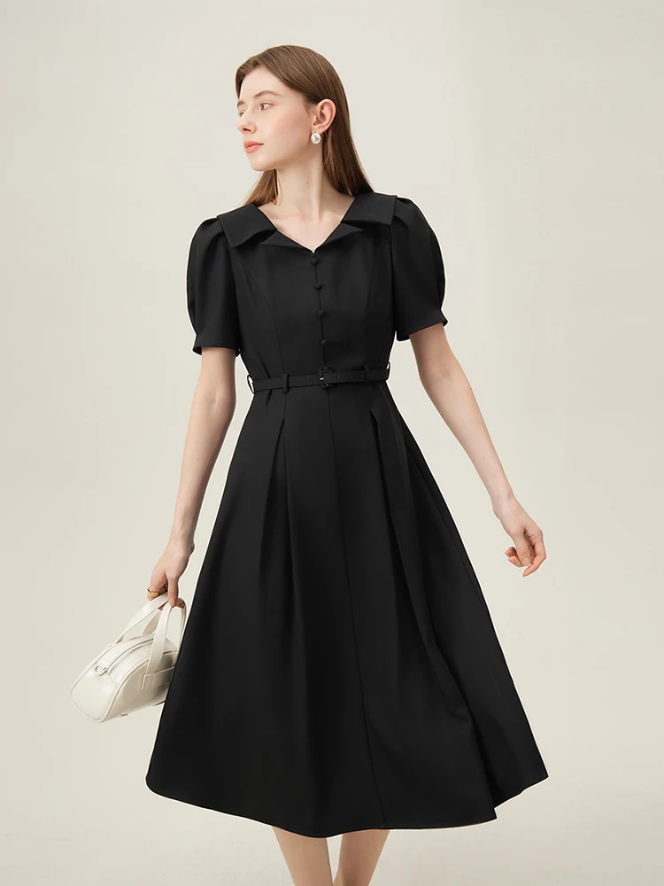 FSLE Commuter Style Designed Origami Lapel Formal Occasion Interview Dress for Women Summer New A-Line Dress 24FS12036