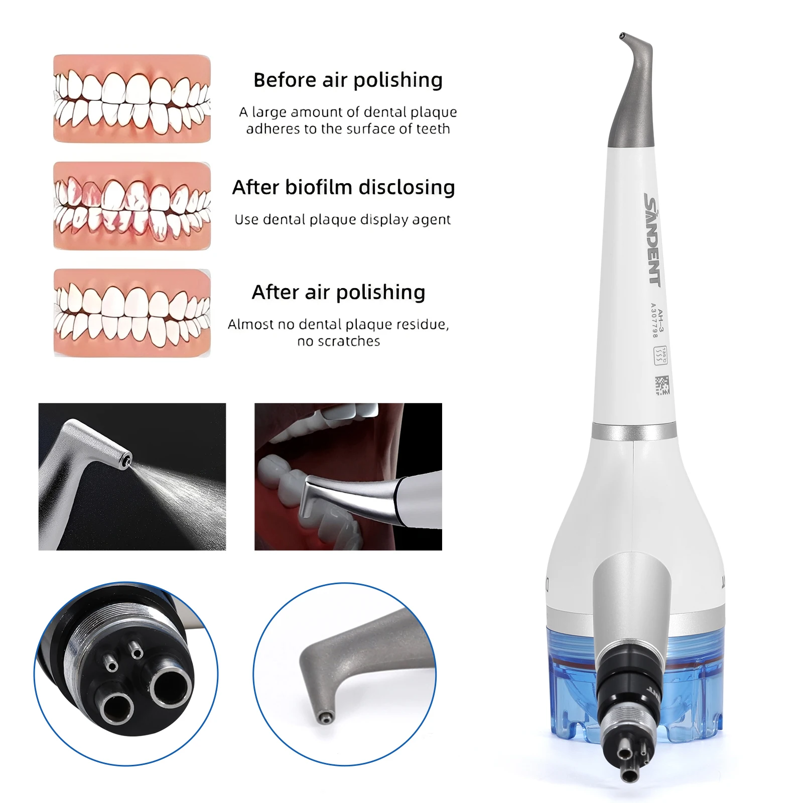 Dental Air Flow Hygiene Prophy Teeth Polishing Jet Polisher Handpiece Dental Sandblaster Fit EMS 4 Holes Quick Connect