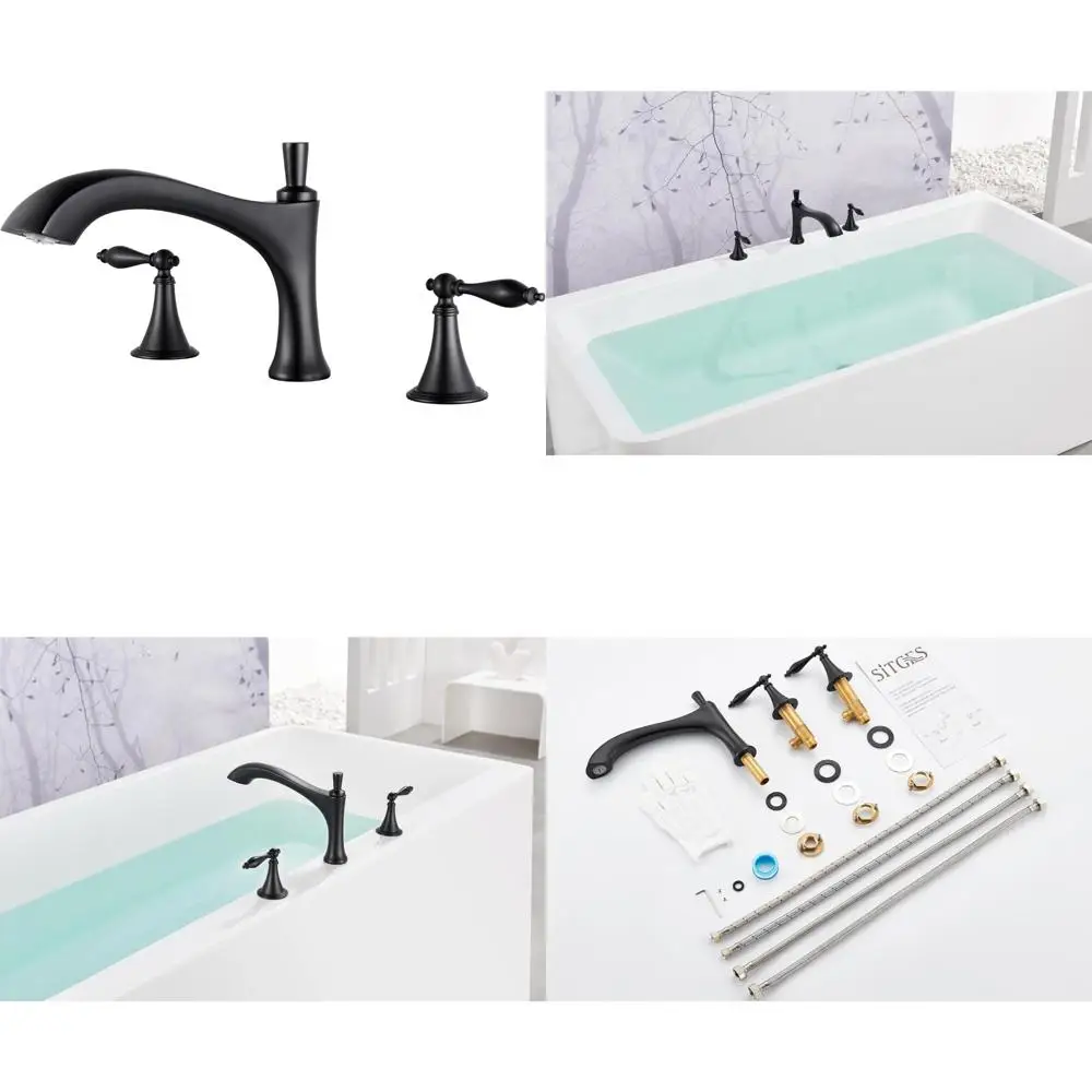 

Antique-Style Brass Two-Handle Deck-Mounted Bathtub Faucet with Medium Arc Roman Tub Filler, 11-inch Spout for Traditional Bathr