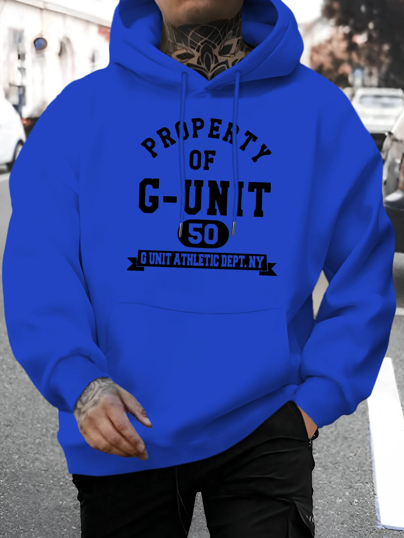 Herren G-Unit 50 Hip-Hop-Hoodie mit Aufdruck „Property Of G-Unit“, Schwarz, Oversize-Streetwear-Pullover, Sweatshirt, Sport, Freizeit, Alltag, Oberteile – Detail 5