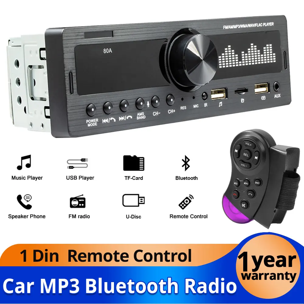 

Car Radio 1Din 4*60W Srereo MP3 Multimedia Player Bluetooth FM Receiver With Remote Control Support USB Charging TF FM AUX