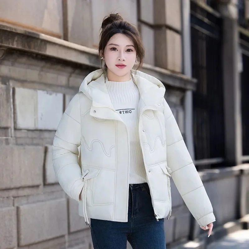 

Cotton-Padded Jackets Women's Parkas Winter 2025 New Short Warm Cotton Padded Coat Western Style Outerwear Hooded Femme Overcoat