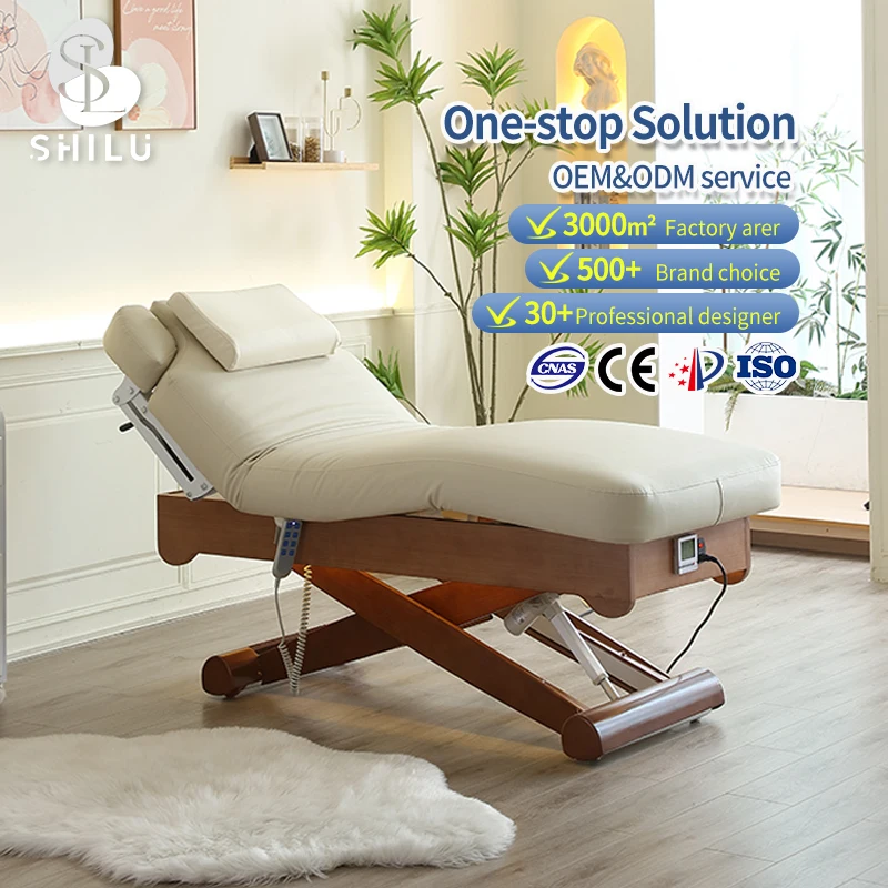 

Modern Design Electric Lift Spa Table with Portable Massage Bed Wood Electric Massage Table with Wheels