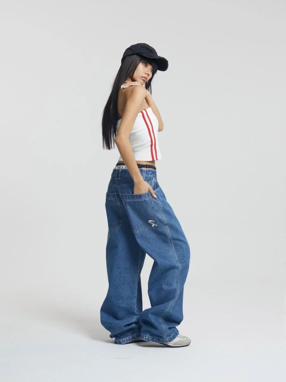 

Women's Blue Y2k Boyfriend Jeans Harajuku Baggy Denim Trousers Japanese 2000s Style Vintage Jean Long Pants Oversize Clothes New