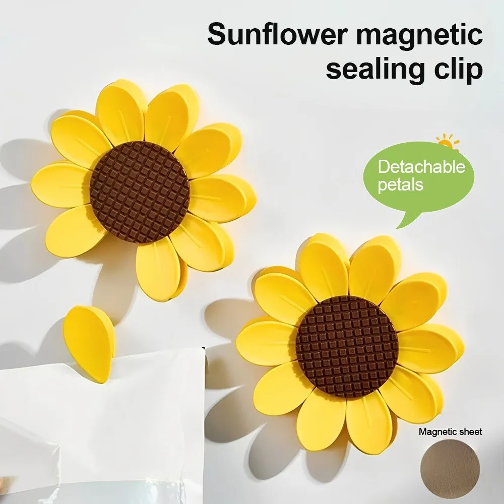 2 in 1 Magnetic Fridge Magnets Sunflower Multifunctional Sealing Clips for Food Storage Chip Clips for Snacks