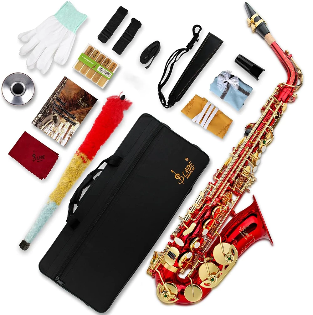 

SLADE Saxophone Eb Alto Saxophone Red for Beginners Adults Sax with Cleanning Cloth Reed Strap Gloves Accessories