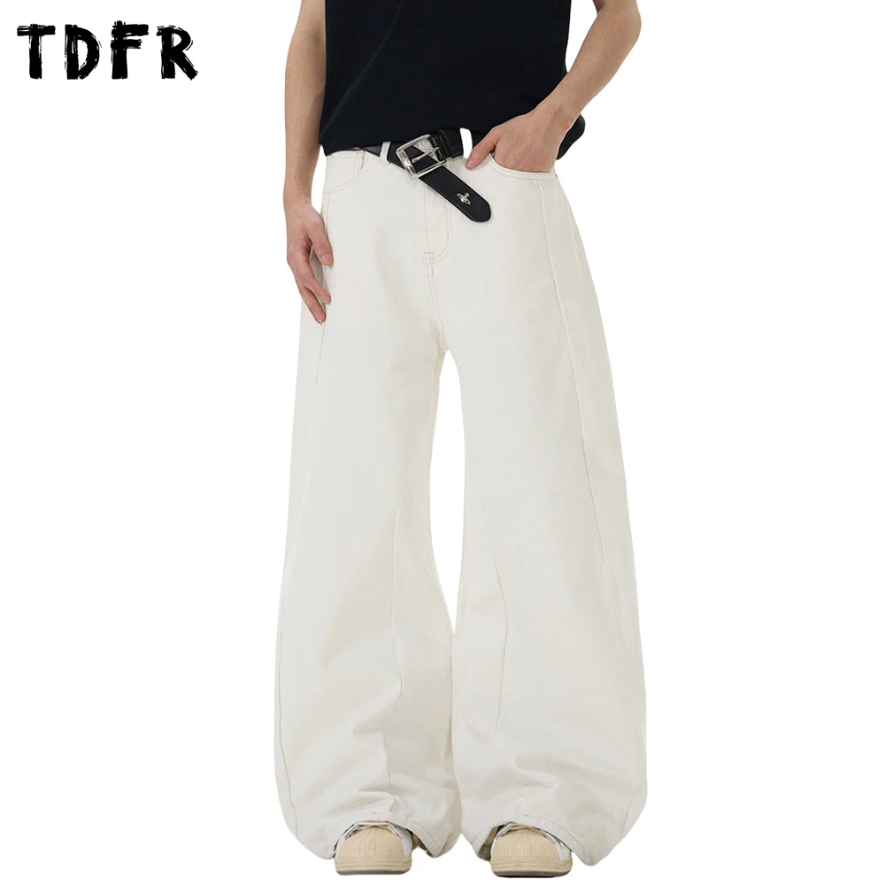 

Spliced Solid Color Jeans Mens Simple Casual Streetwear Loose Wide Leg Denim Pants Men Trousers