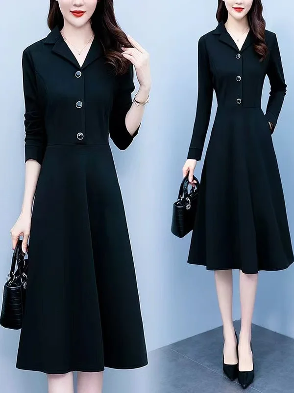 

Элегантное женское платье миди с длинным рукавом, приталенное, больших размеров, для города, повседневное, для свиданий, из полиэстера, А-силуэт, без бренда