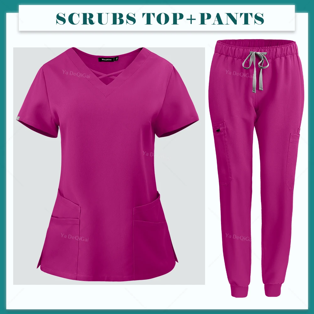 High Quality Nurse Fashion Hospital Clinical Workwea Wholesale Tops And Pants Medical Scrubs Set Women Nursing Uniforms