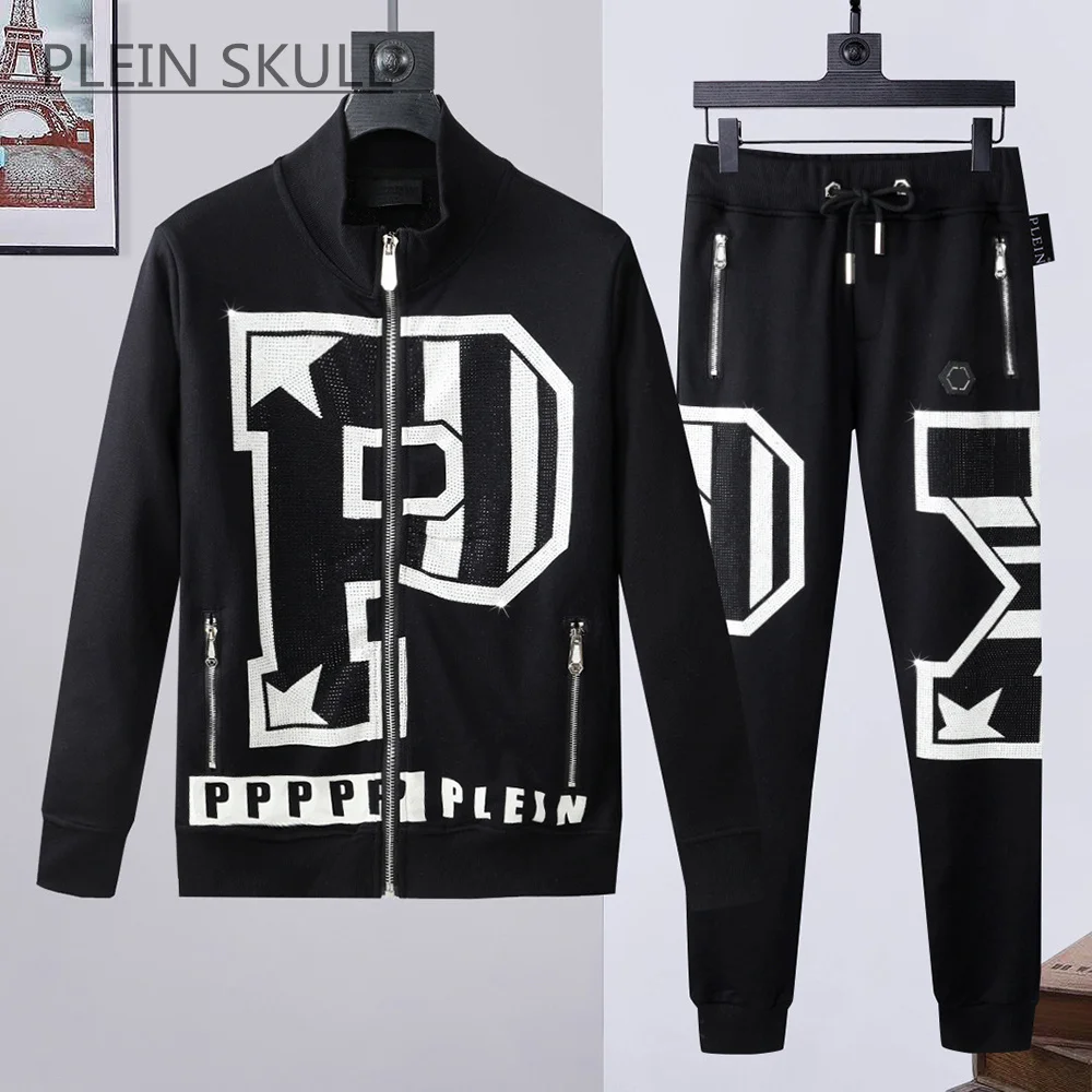 Plein Skull Round Neck Biker Suit Men's Casual Daily Coat Casual Pants Spring and Autumn Hip Hop Party Suit Luxury Brand M-XXXL