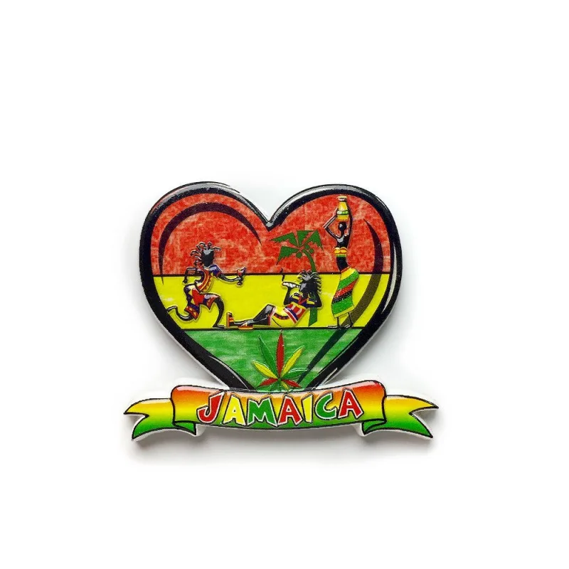 Jamaica Travel Souvenir Heart-Shaped 3D Fridge Magnet Creative Painted Decorative Gift