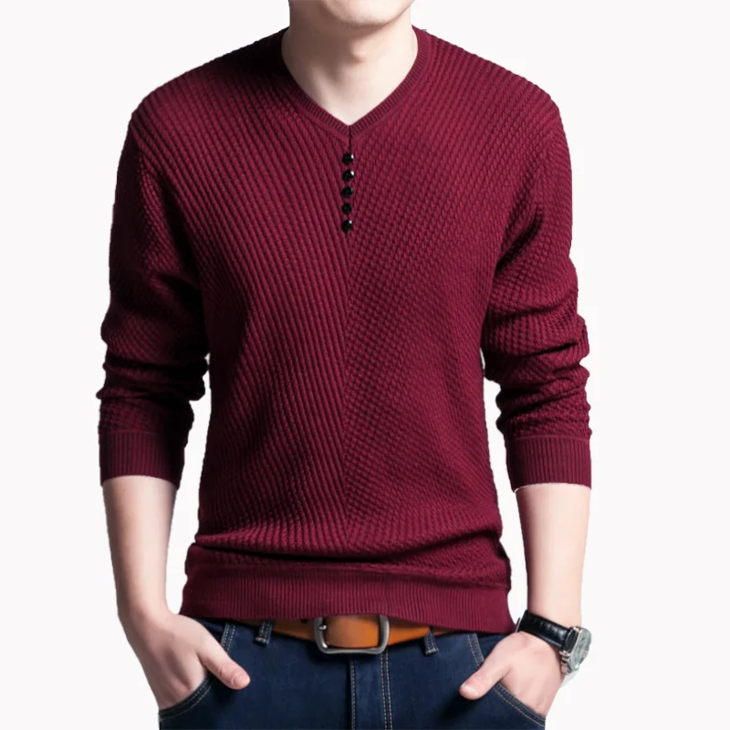 

2023 Men's Solid Color V-neck Pullover Base Lightweight Sweater