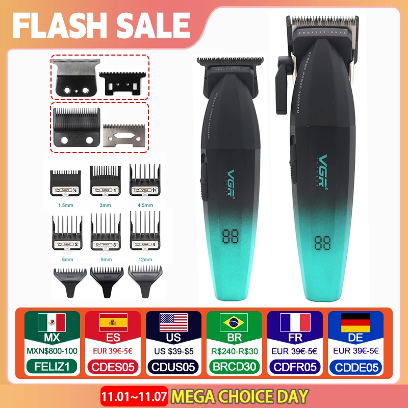 

VGR V-003 V-906 Full Metal Professional Hair Cutting Machine Kit for Men DLC Blade Hair Clipper 9000RPM Hair Cutting Machine