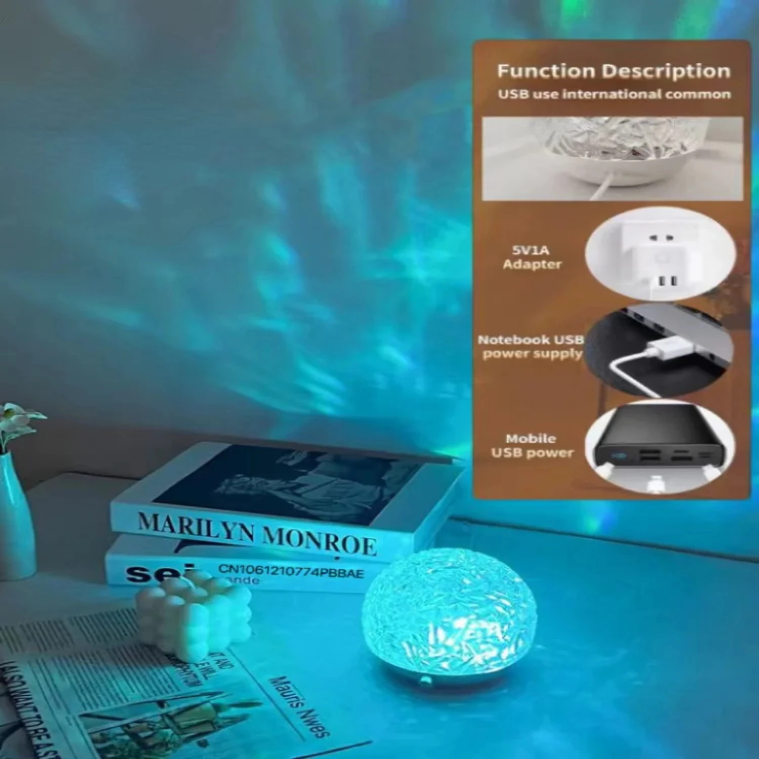 Luxo dinâmico RGB cristal LED lâmpada, ondulação de água estética, transformar o seu espaço, quarto atmosfera, novo Cr