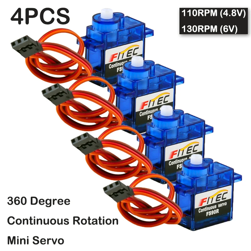 4PCS Sets FS90R 360 Degree Continuous Rotation Micro Servo Parts 1.5KG 4.8-6V Mini Servo For Smart Robot RC Car Boat Drones