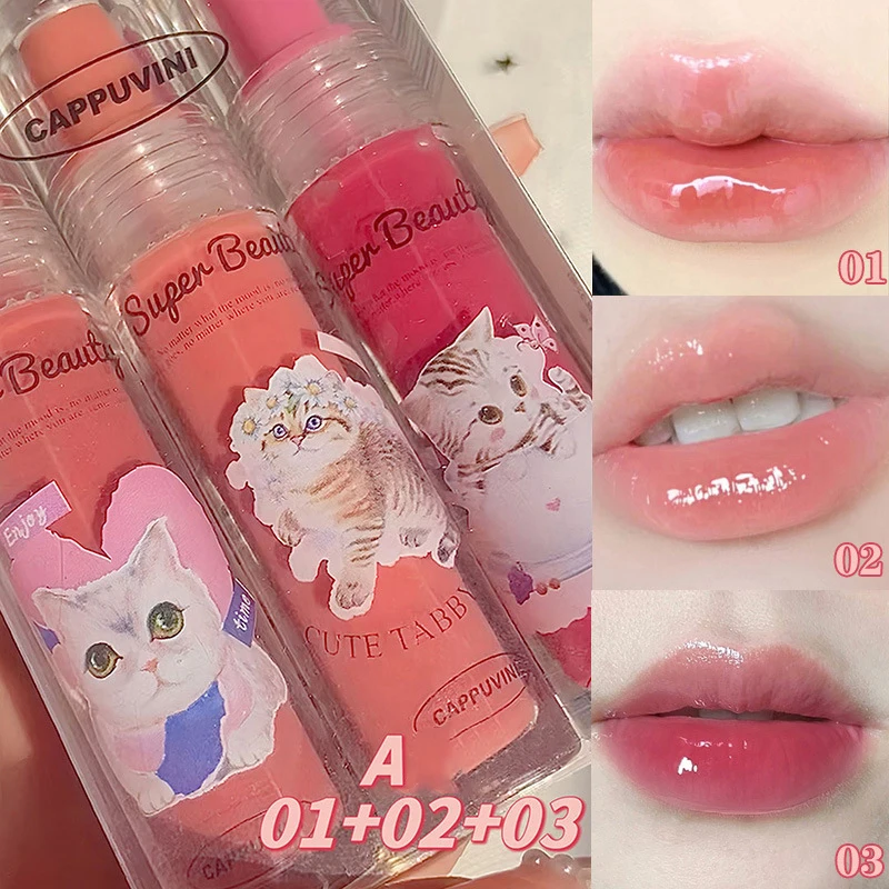 Cappuvini Cat Mirror Lip Glaze High Gloss Moisturizing Sexy Red Lip Tint Lipstick Lip Essence Long Lasting Lip Gloss Cosmetic