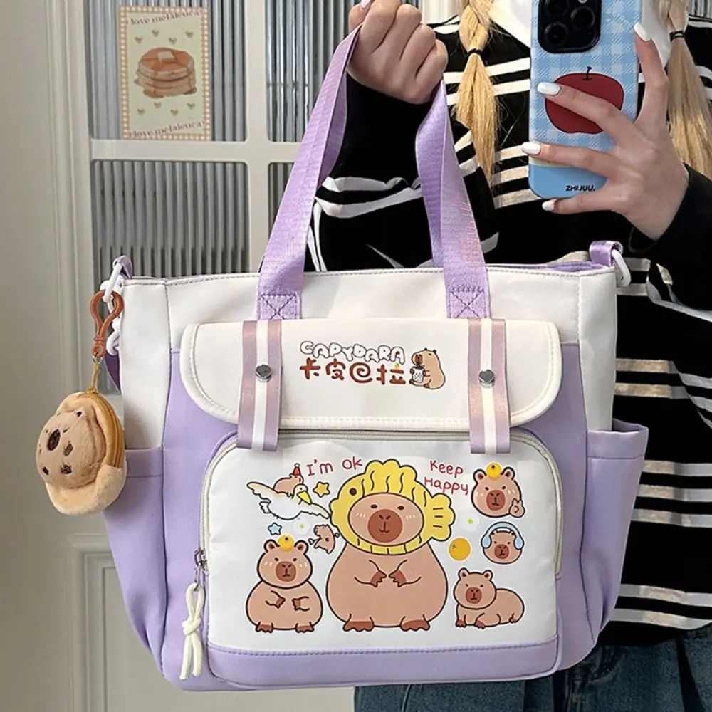 

Portable Japanese Style Capybara Book Bag Harajuku Nylon Canvas Tote Bag Causal Adjustable Strap Students School Bag Travel