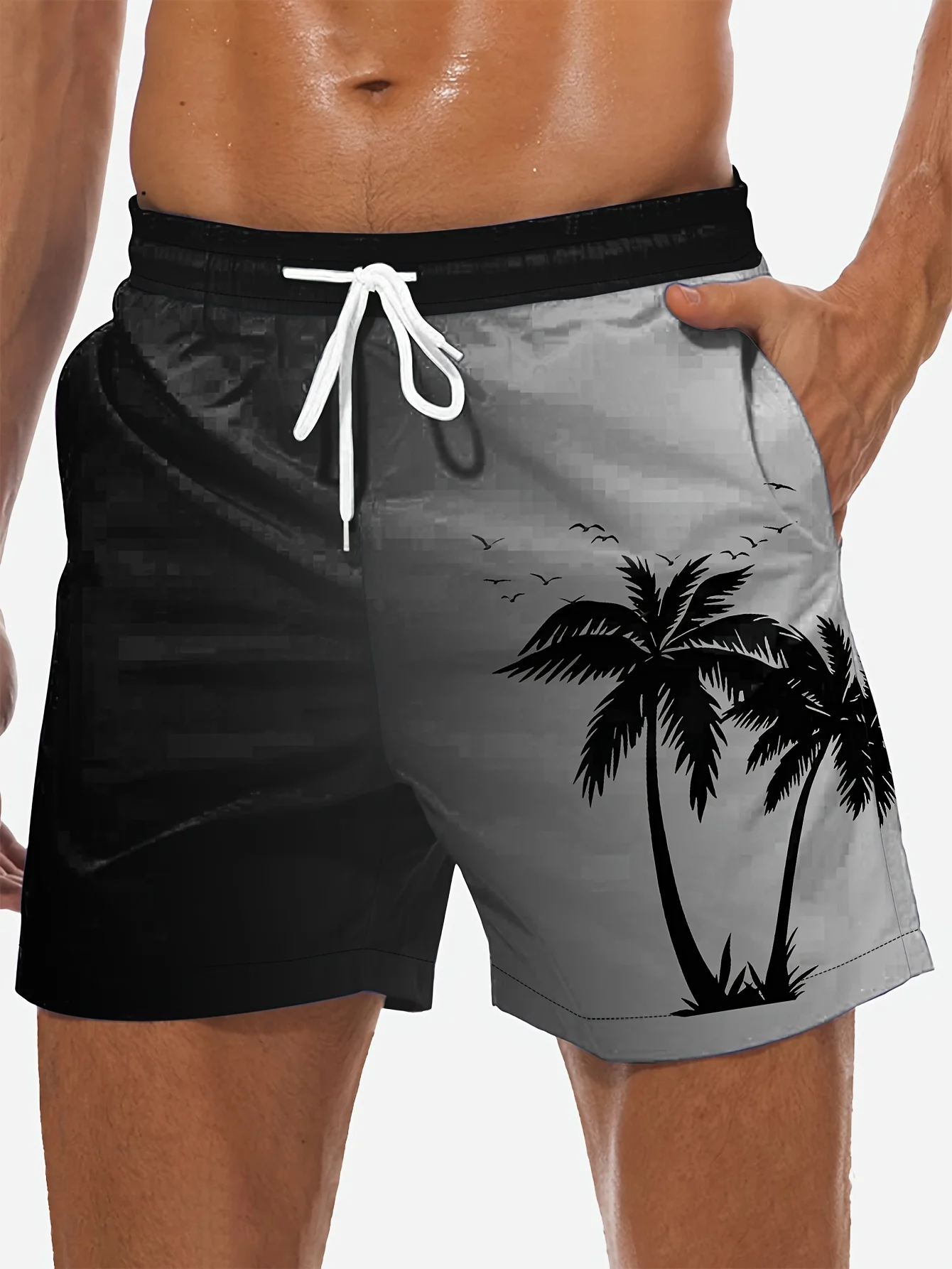 Herren Lose Strandshorts mit Kordelzug Schnelltrocknende Kokospalmen-Shorts für Sommer Damen Herren 3D-Druck Lässige Übergroße Sportshorts – Detail 4