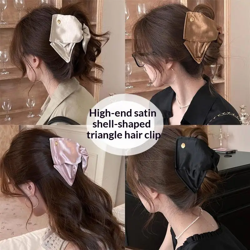 Stoff-Dreieck-Haarspange für Damen, elegante Haarklammer, modische Haarspange für Mädchen, Haarspange für den Hinterkopf, Pferdeschwanz-Haarspange, Haar-Accessoires – Detail 3