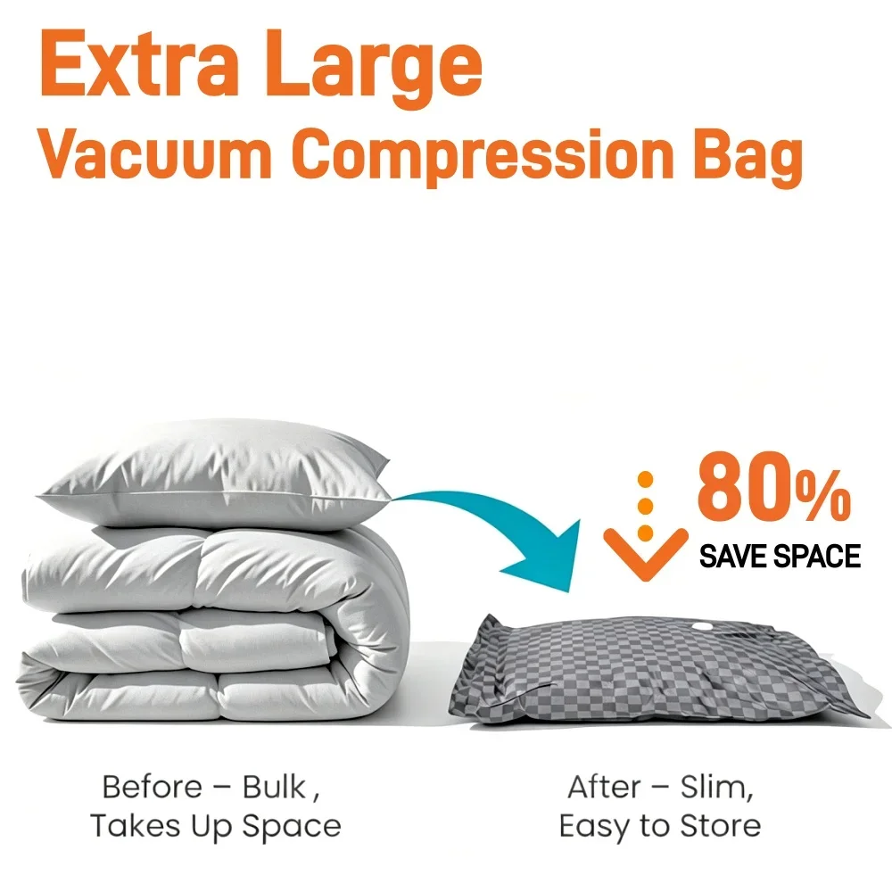 Jumbo Vacuum Storage Bags for Clothes Comforters Blankets - Space Saver Packing Bag with Compression Sealing Feature Wardrobe Or