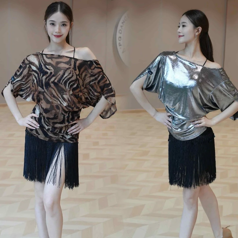 

Fashion Latin Dance Training Suit Women'S Rumba Latin Dance Costumes Slanted Shoulder Top Fringed Skirts Stage Wear SL13249
