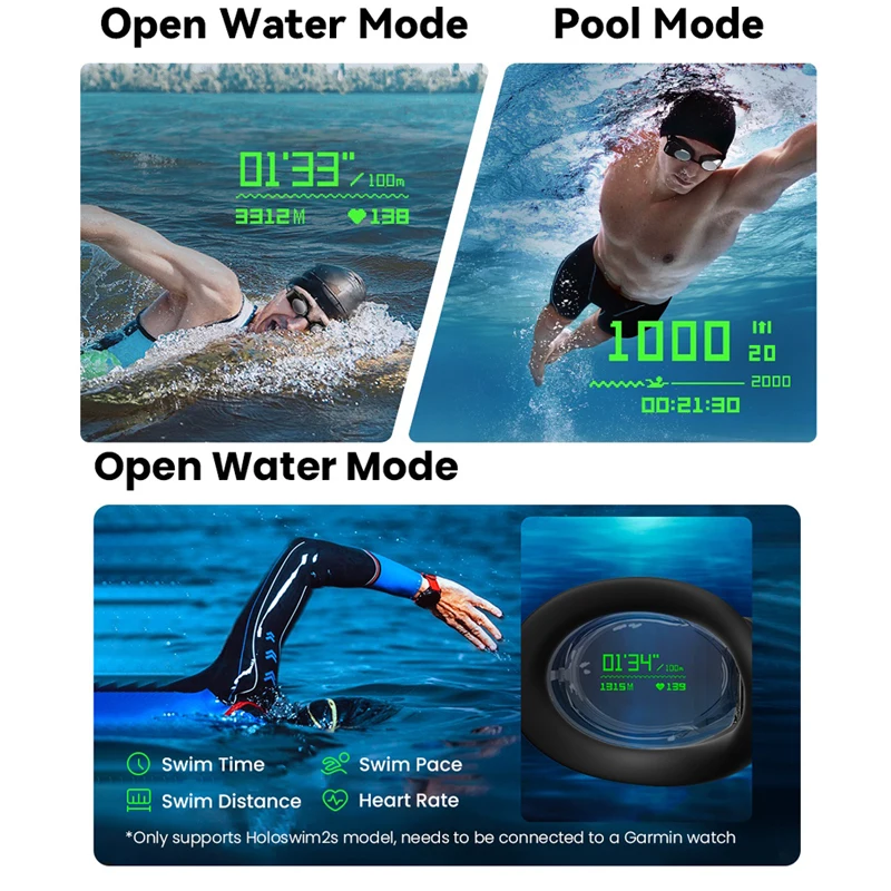 Holoswim 2S AR نظارات السباحة الذكية مكافحة الضباب نظارات السباحة جهاز تعقب للياقة البدنية OLED يظهر المقاييس نظارات