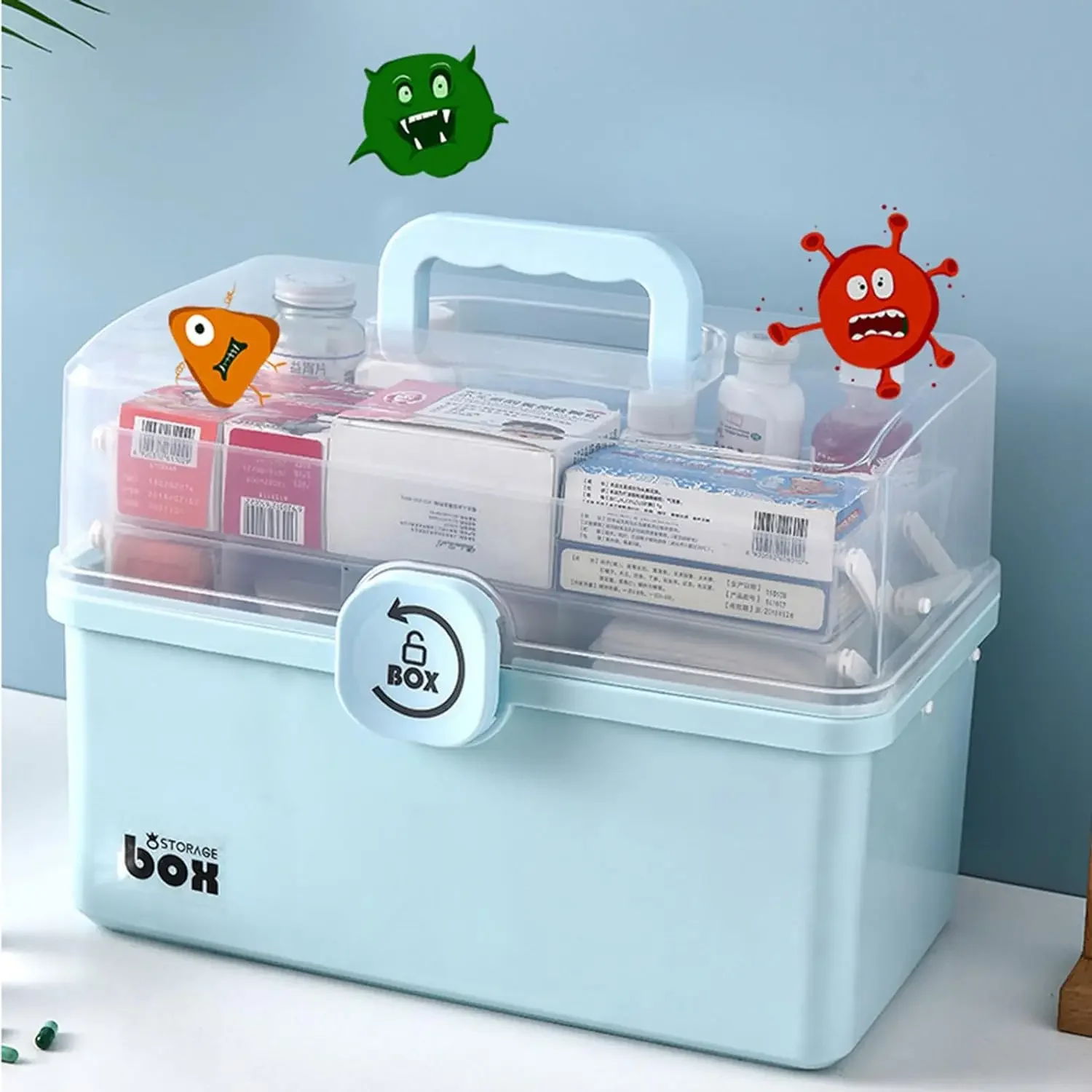 

Medication Storage with Portable Handle Extra large,First Aid Safe Medication Storage Box3Layers Emergency Medicine