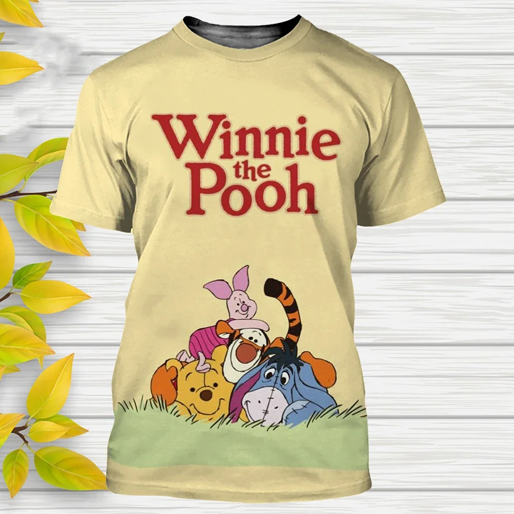 Disney winnie The pooh 3DプリントTシャツ、キュートな漫画のストリートウェア、キッズトップス、カジュアルウェア、夏、2022