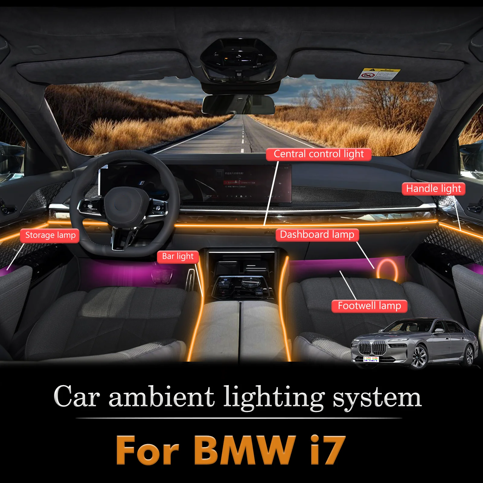 

For BMW i7 Smart Remote Control Car Interior Ambient Light RGB 64 Colors LED Energy Saving Efficient Lamp Set
