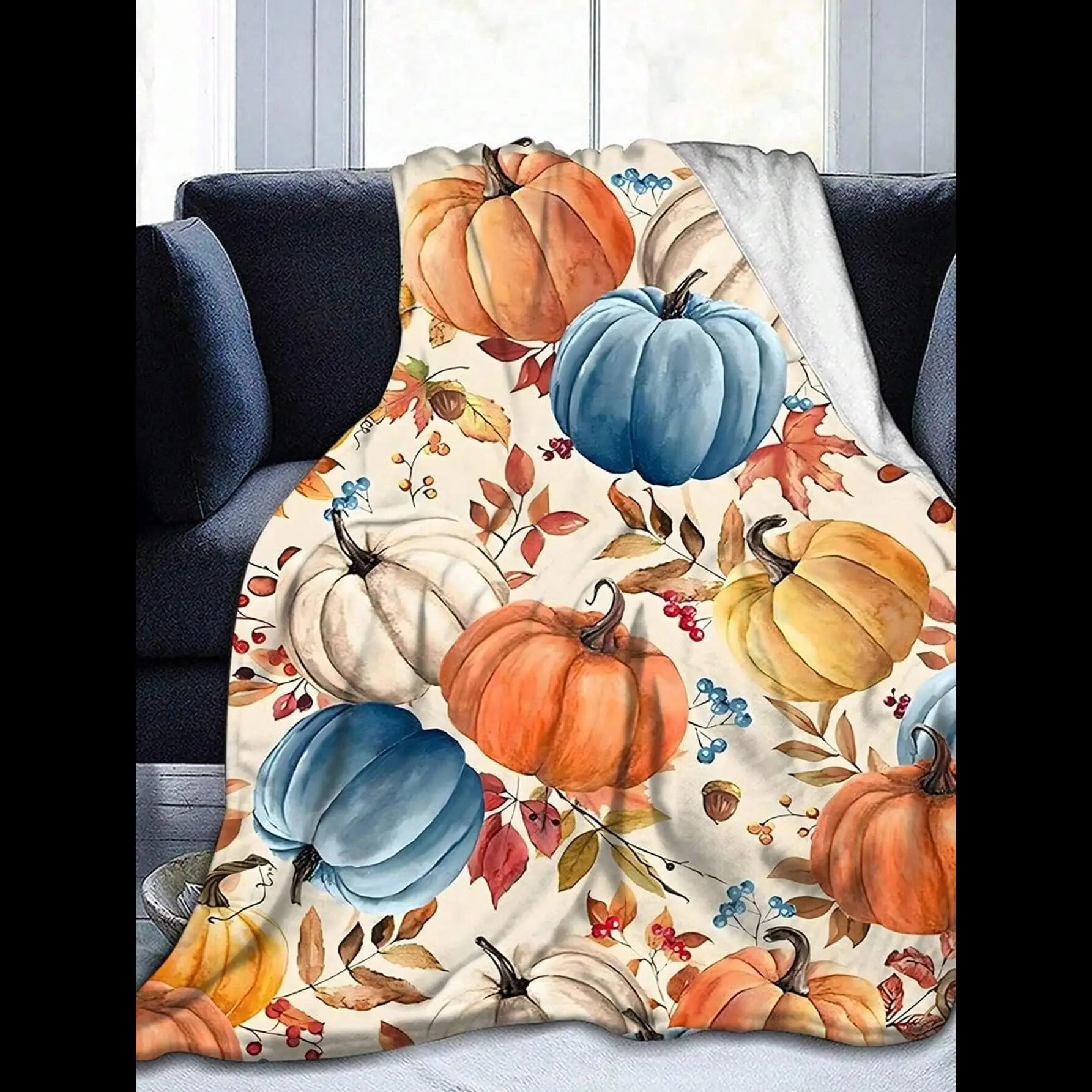 

Halloween Pumpkin Flannel Throw Blanket Soft Warm AllSeasons Home Decor Perfect Gift for Bed or Couch
