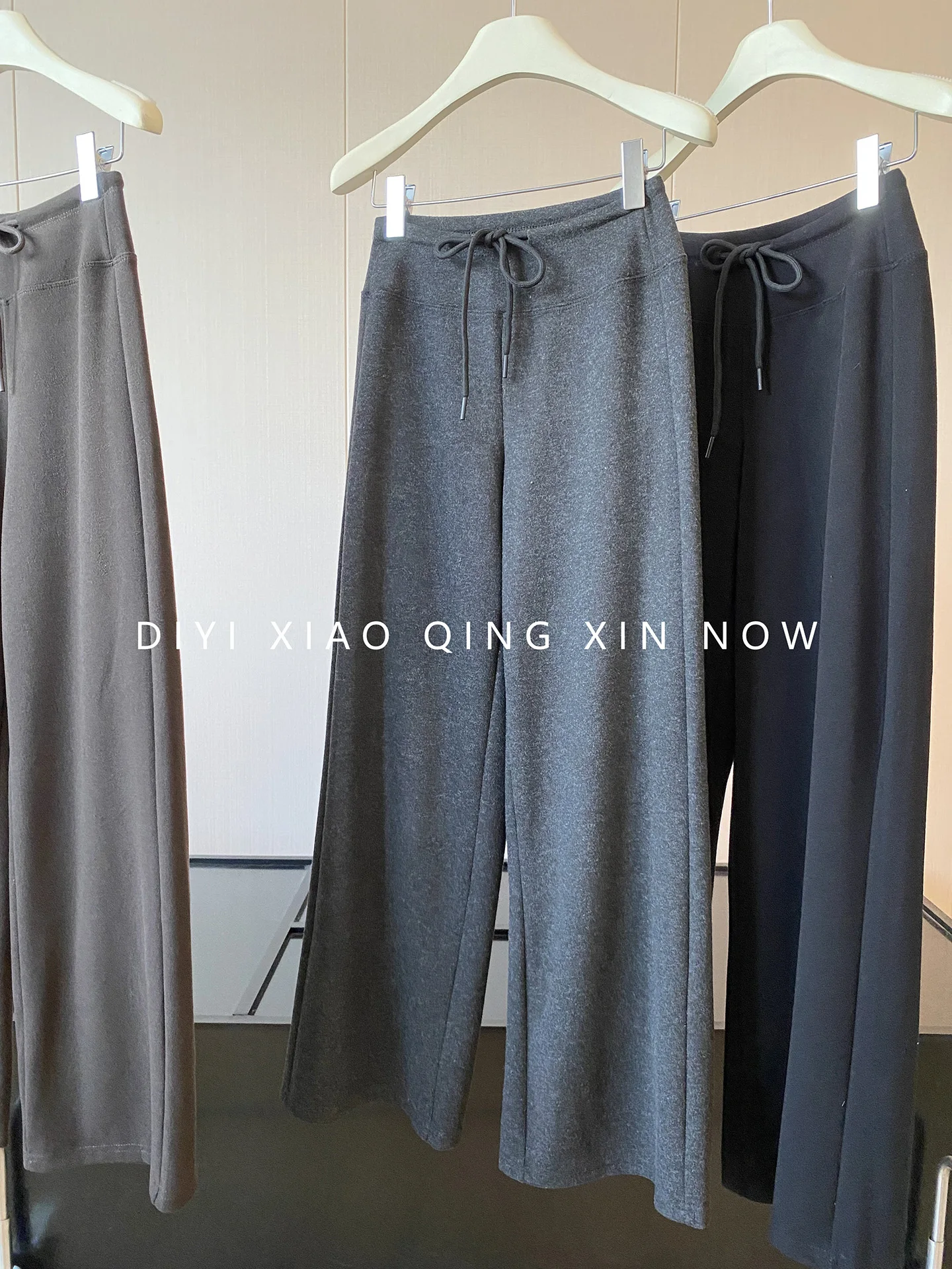 DIYI High Waist Thickened Casual Pants Women's Autumn Winter Drape Straight Leg Slimming Woolen Pants Commute Style Wide Leg