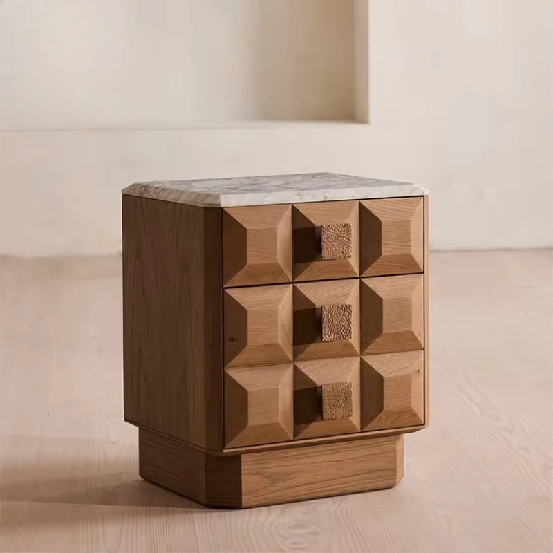 

Bedroom walnut bedside table with drawers modern wooden frame marble top luxury bedside table furniture