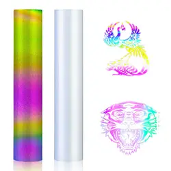 Reflective Rainbow/Gray Heat Transfer Vinyl HTV Iron on T-shirts Clothing Hats Bags Crafts Film For cut Cutter DIY Roll PU