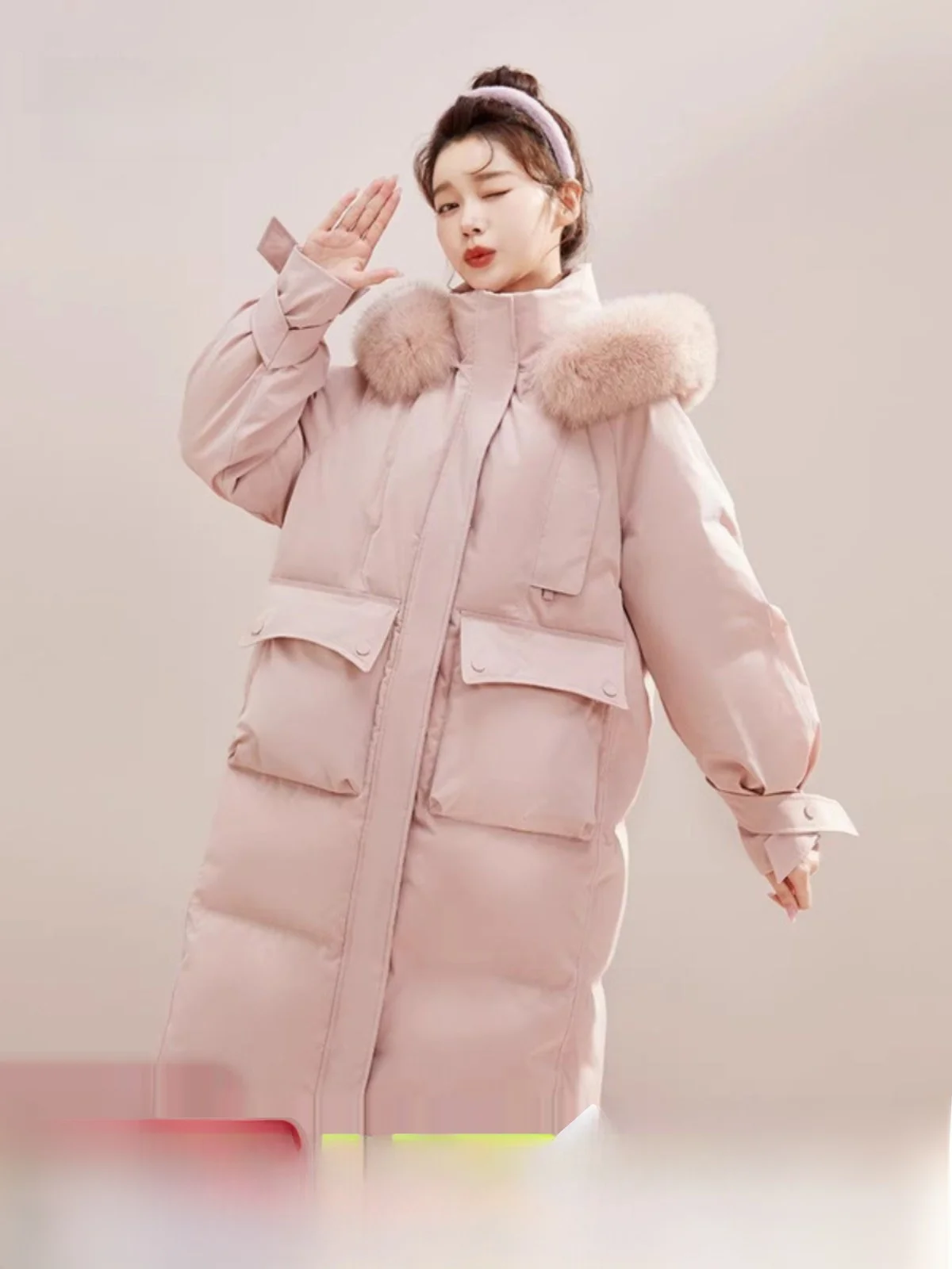 

Snow Flng 2026 Spring Women's Korean Sle Long Thiened Fur Collar down Jaet Commute Faion Slim Fit Du down Fil...